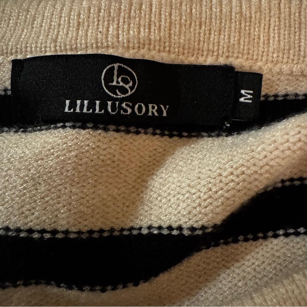 Striped Knit Cardigan with Gold Buttons - Apricot and Black - Picture 10 of 12